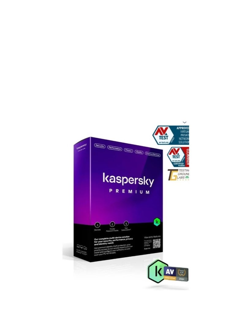 Kaspersky Premium Total Security for 3 Devices - 2 Private Password Vaults - 1 Year Subscription| Box W/o CD | KL1047I5CFS-SLIM - Image 1
